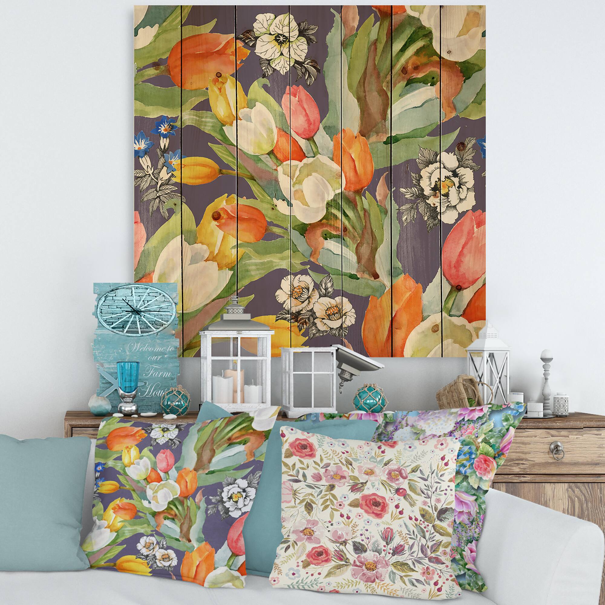 Designart - Blooming White and Orange Tulips VI